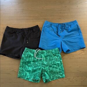 Theory Men's Swim Shorts (3 Pair bundle) - Black, Blue & Green Water Print